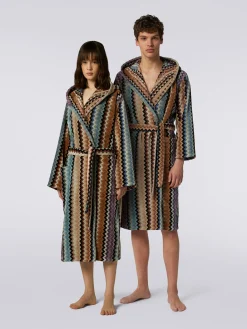 Adam chevron cotton terry hooded bathrobe