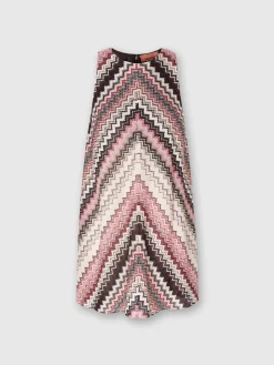 A-line mini-dress with lamé serrated zigzag pattern
