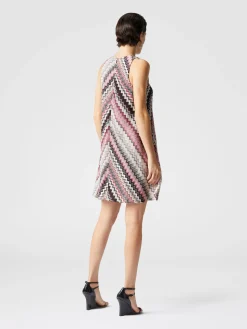 A-line mini-dress with lamé serrated zigzag pattern