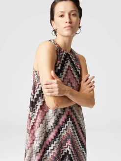 A-line mini-dress with lamé serrated zigzag pattern