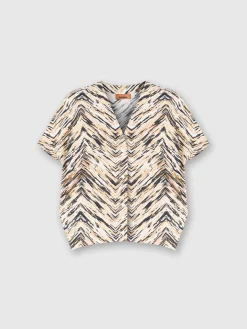 Animal print zig zag cotton poplin blouse