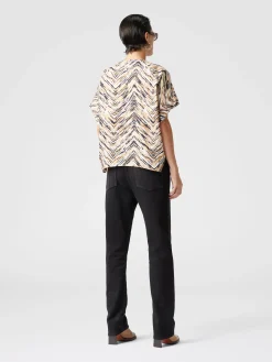 Animal print zig zag cotton poplin blouse