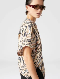Animal print zig zag cotton poplin blouse