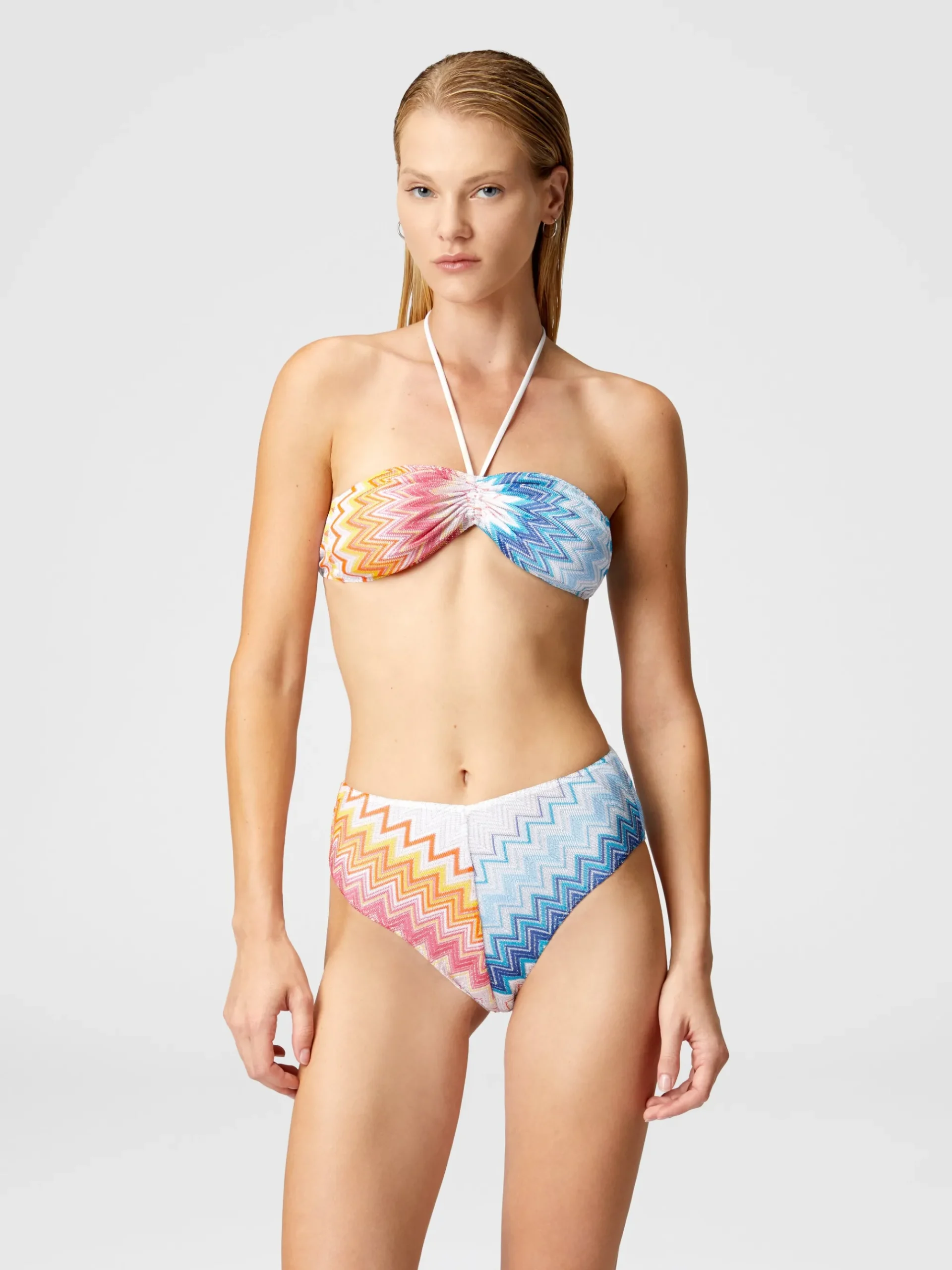 Bandeau bikini in zig zag lamé viscose blend