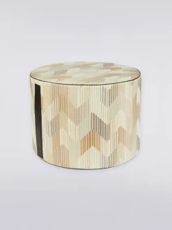 Betulla 40x30 cm cylindrical pouffe with chevron pattern and stripes
