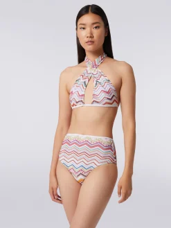 Bikini in crochet with lurex and high-waisted briefs