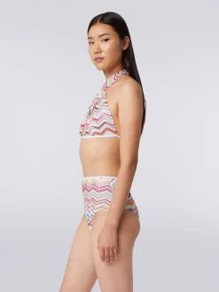 Bikini in crochet with lurex and high-waisted briefs