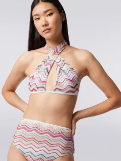 Bikini in crochet with lurex and high-waisted briefs