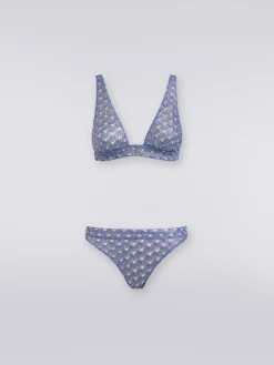 Bikini in lace-effect viscose with glossy finish
