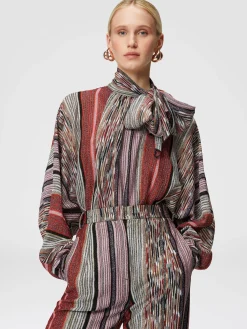 Blouse with lamé viscose scarf collar