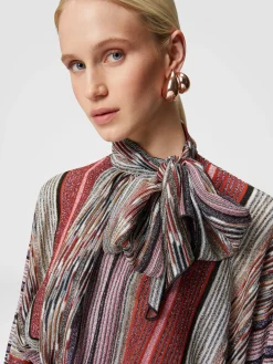 Blouse with lamé viscose scarf collar