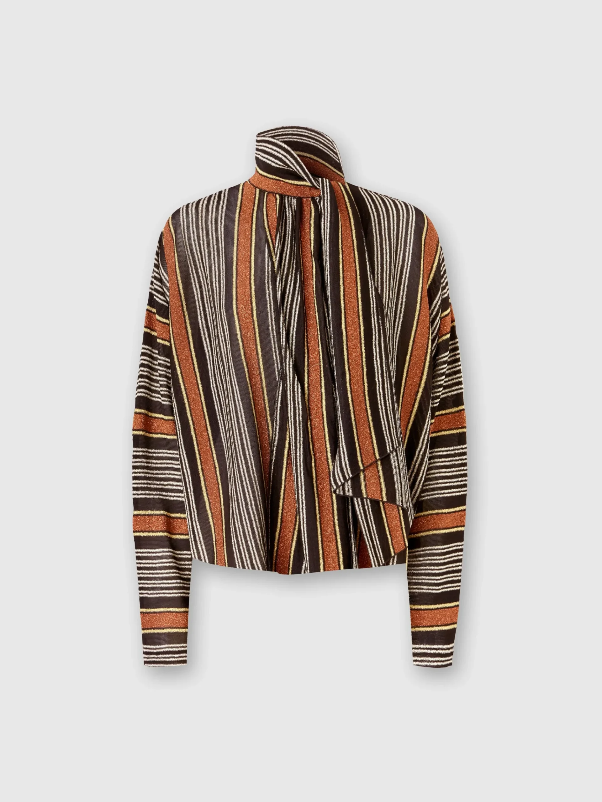 Blouse with scarf collar in lamé striped viscose