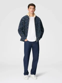 Bomber jacket in slub wool with teddy bear insert