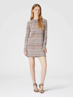 Bouclé checkered mini-dress with sequins
