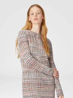Bouclé checkered mini-dress with sequins