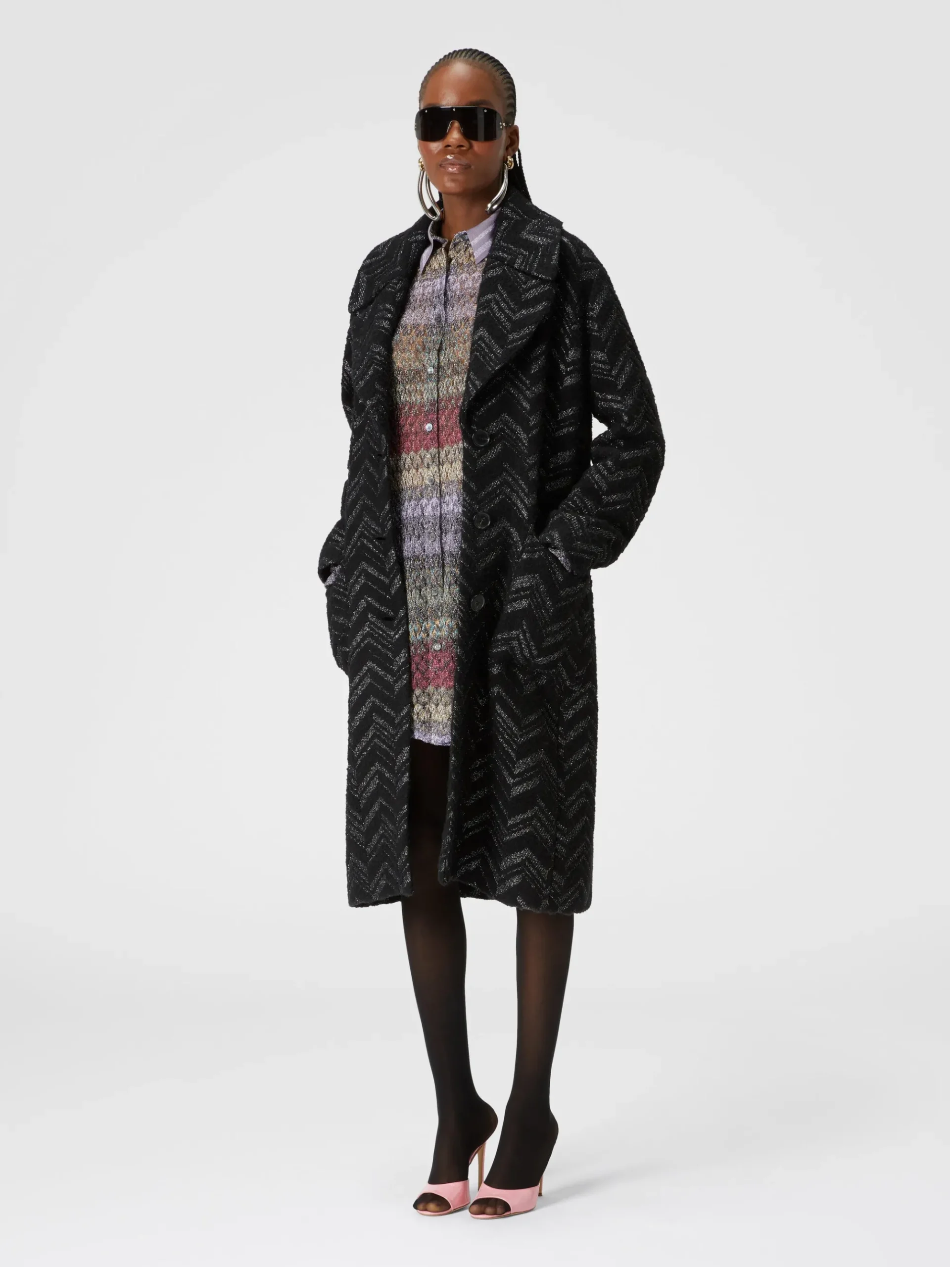 Bouclé knit coat with lamé chevron