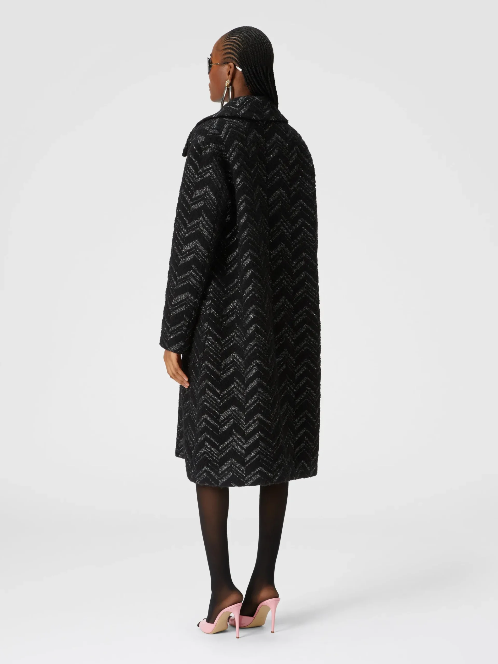 Bouclé knit coat with lamé chevron