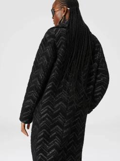 Bouclé knit coat with lamé chevron