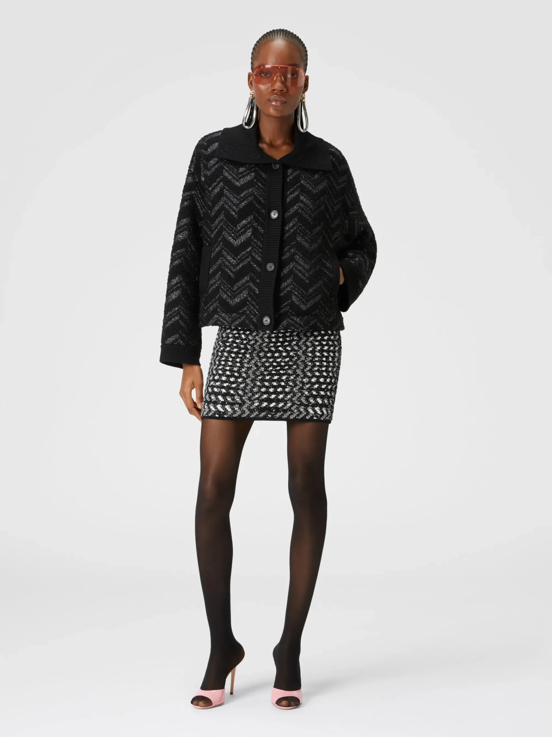Bouclé knit jacket with lamé chevron