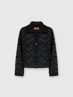Bouclé knit jacket with lamé chevron