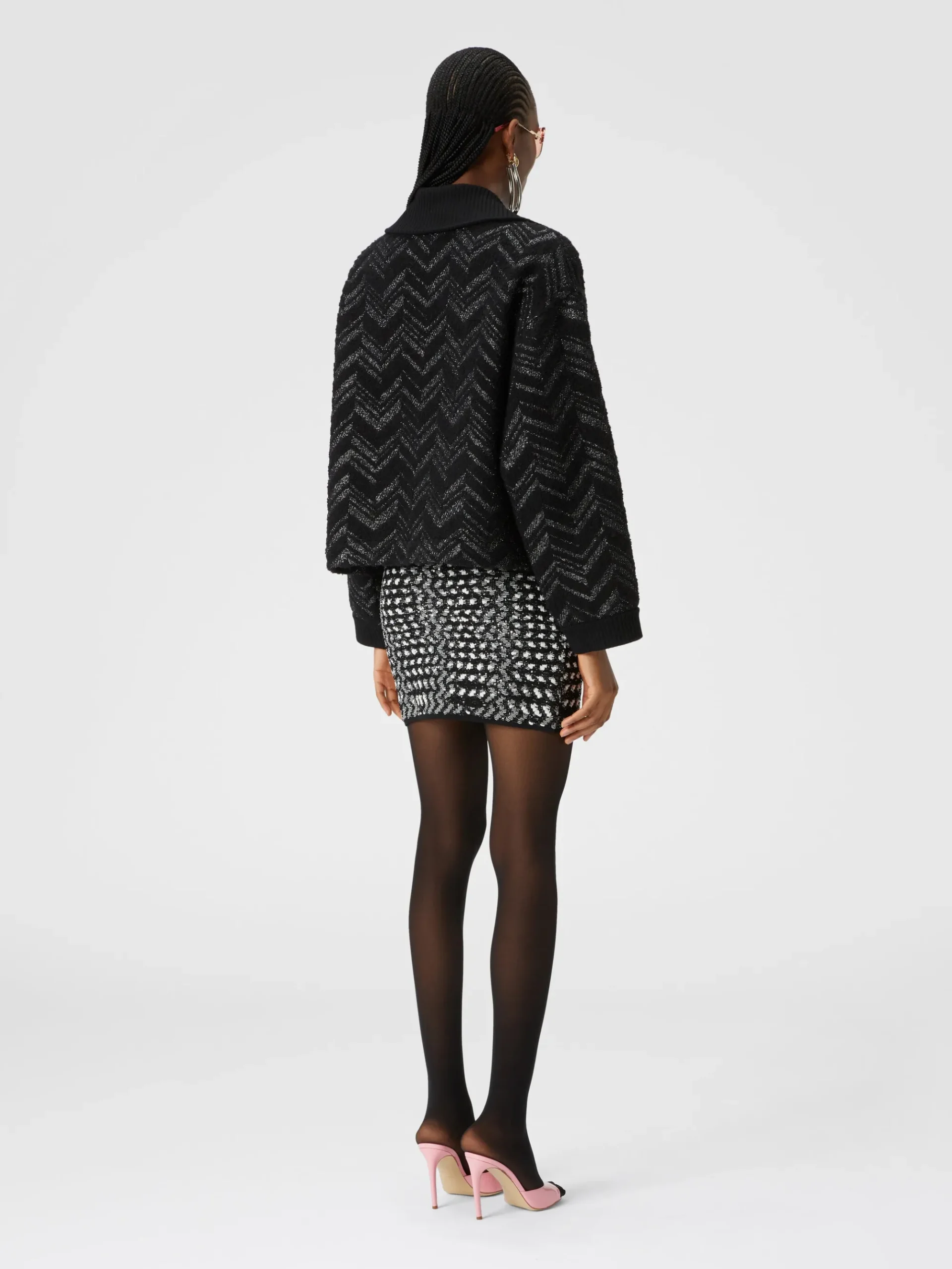 Bouclé knit jacket with lamé chevron