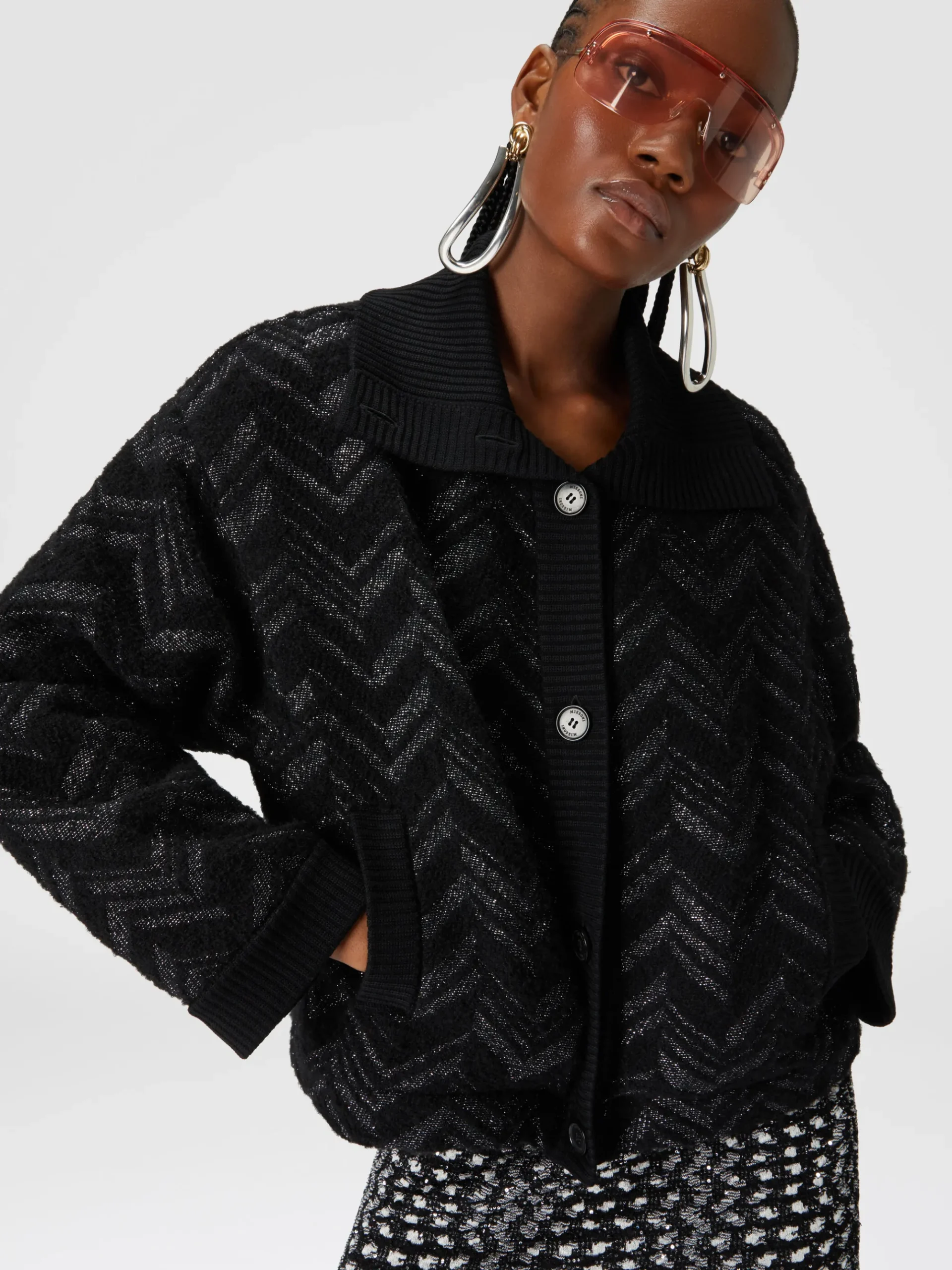 Bouclé knit jacket with lamé chevron