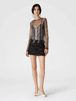 Bouclé mini skirt with lamé chevron motif