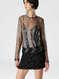 Bouclé mini skirt with lamé chevron motif