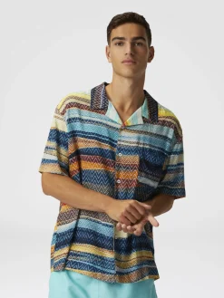 Bowling shirt with gradient zig zag print and breast pocket