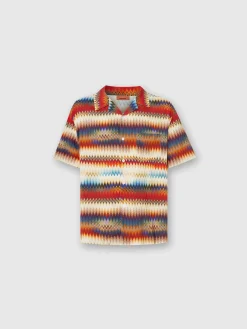 Bowling shirt with gradient micro zig zag print and breast pocket