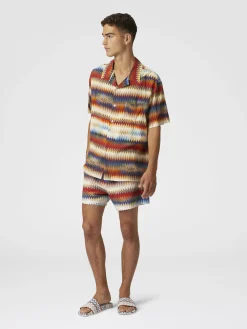 Bowling shirt with gradient micro zig zag print and breast pocket
