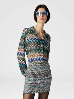 Bowling-cut shirt in zig zag viscose