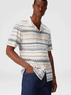 Bowling-cut shirt in zig zag cotton