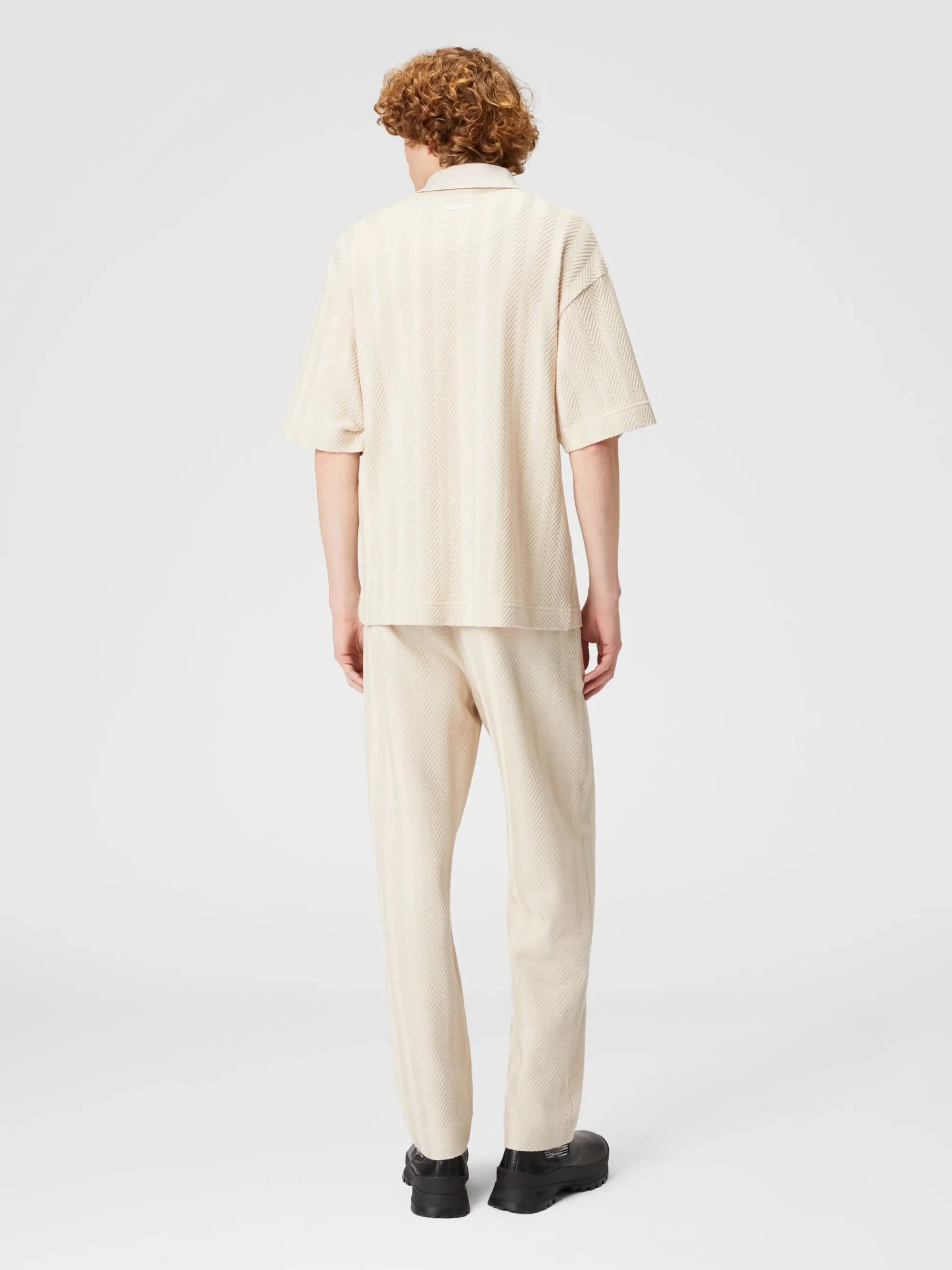 Boxy-fit knit polo shirt with tone-on-tone chevron
