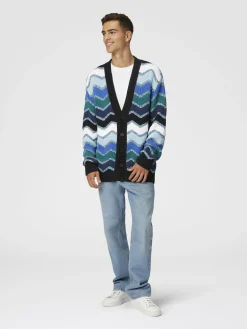 Cardigan with macro zigzag and mélange details