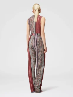 Carrot-fit trousers in lamé striped viscose