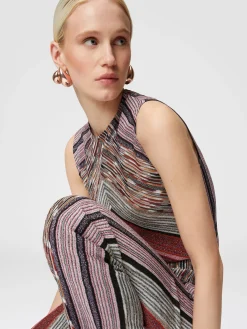 Carrot-fit trousers in lamé striped viscose