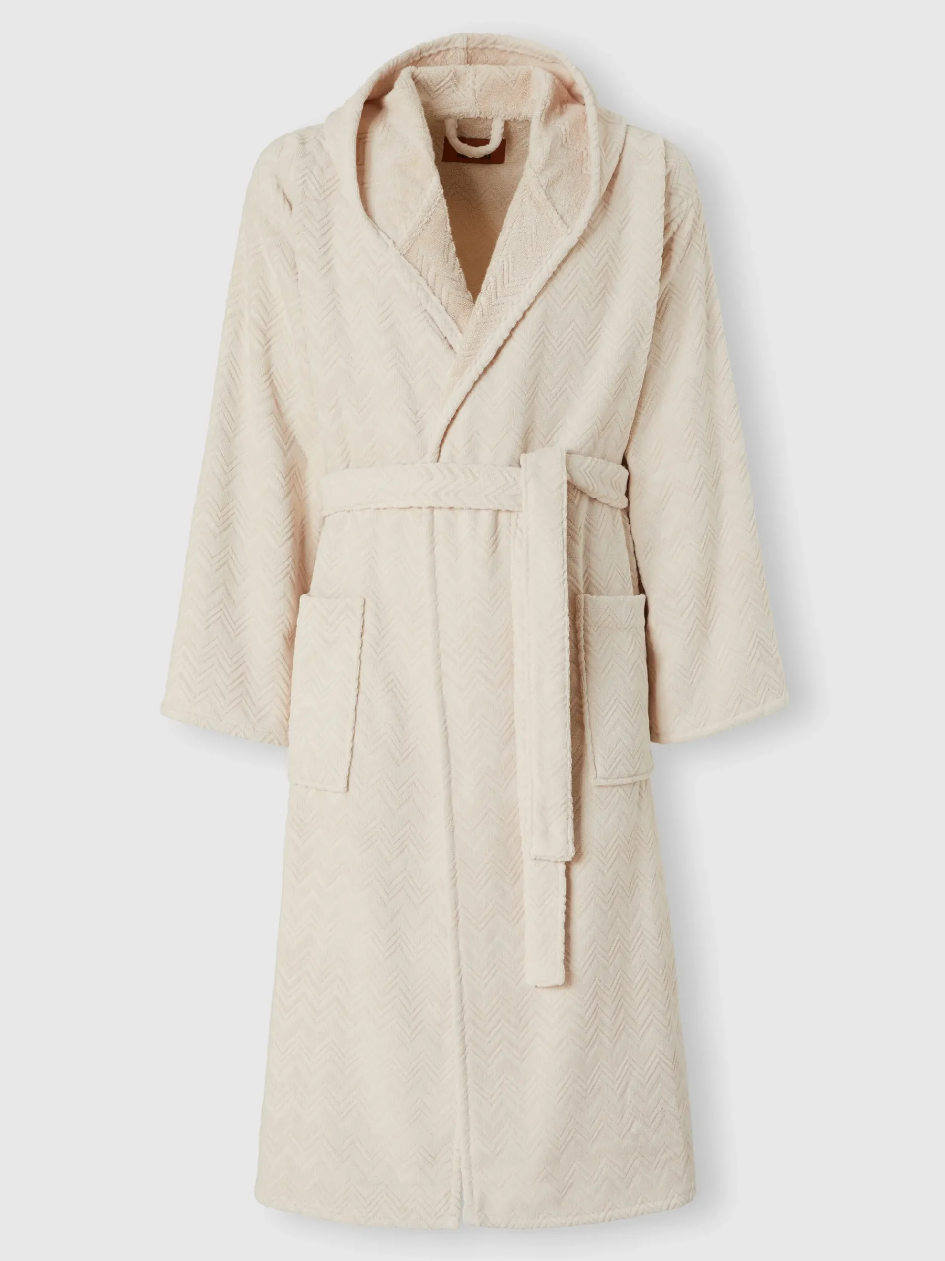 Chalk bathrobe in cotton terry with zigzag pattern