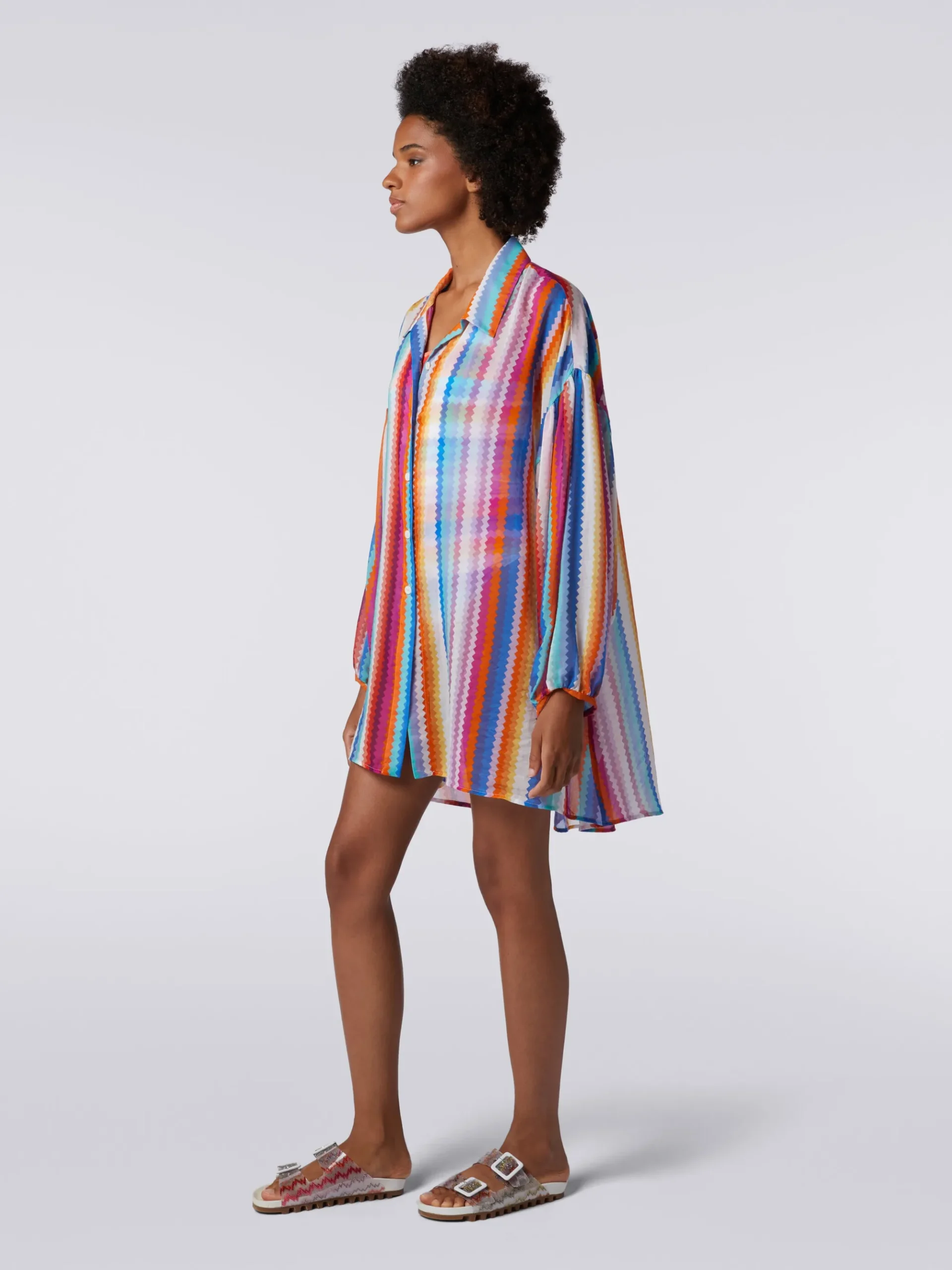 Chemisier blouse in zigzag print silk and cotton
