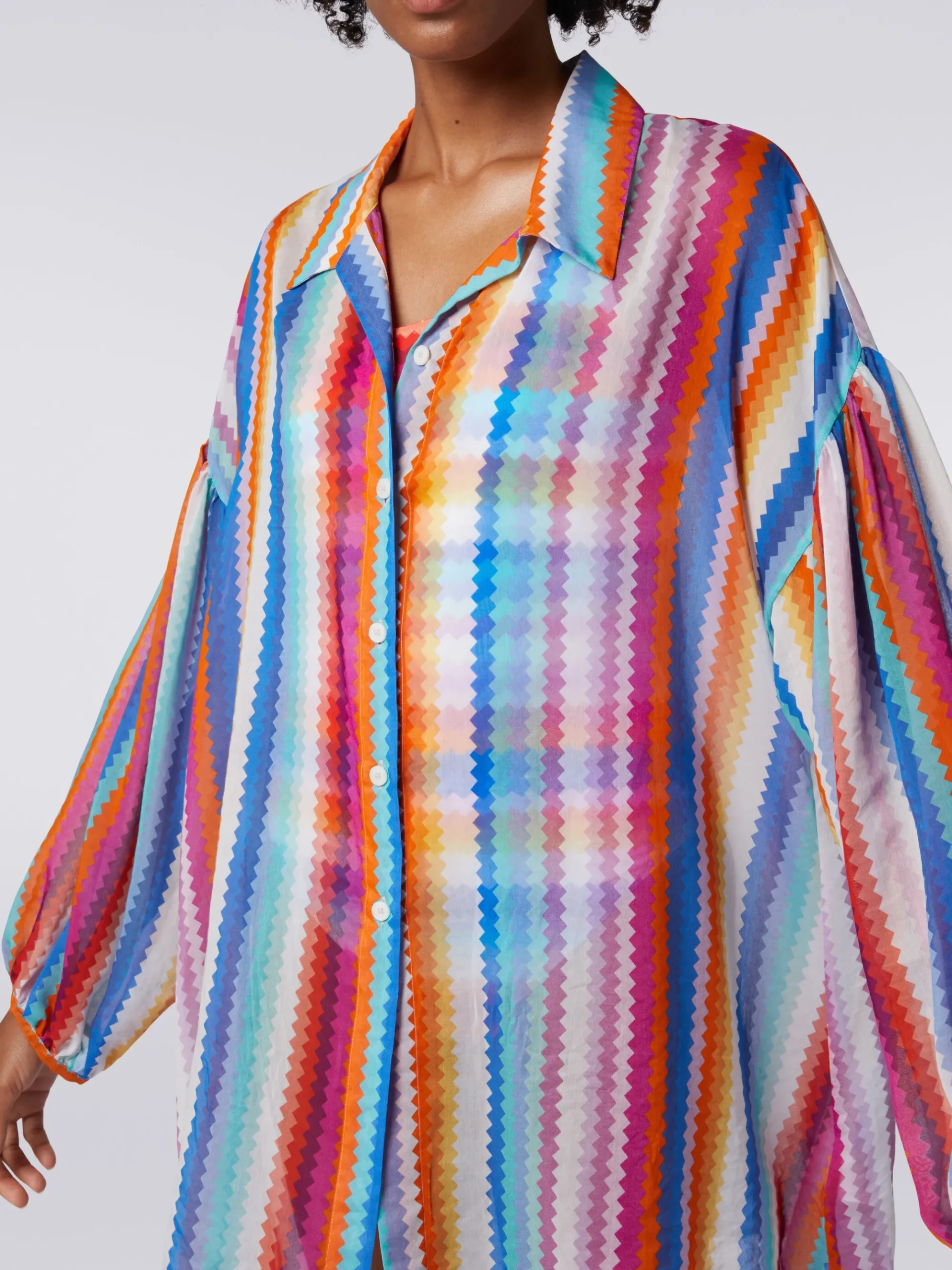 Chemisier blouse in zigzag print silk and cotton