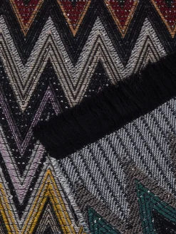 Chen 140x200 cm wool blend zigzag plaid blanket with sequins