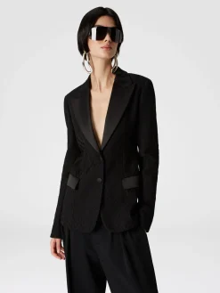 Chevron blazer with satin details