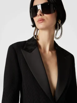 Chevron blazer with satin details