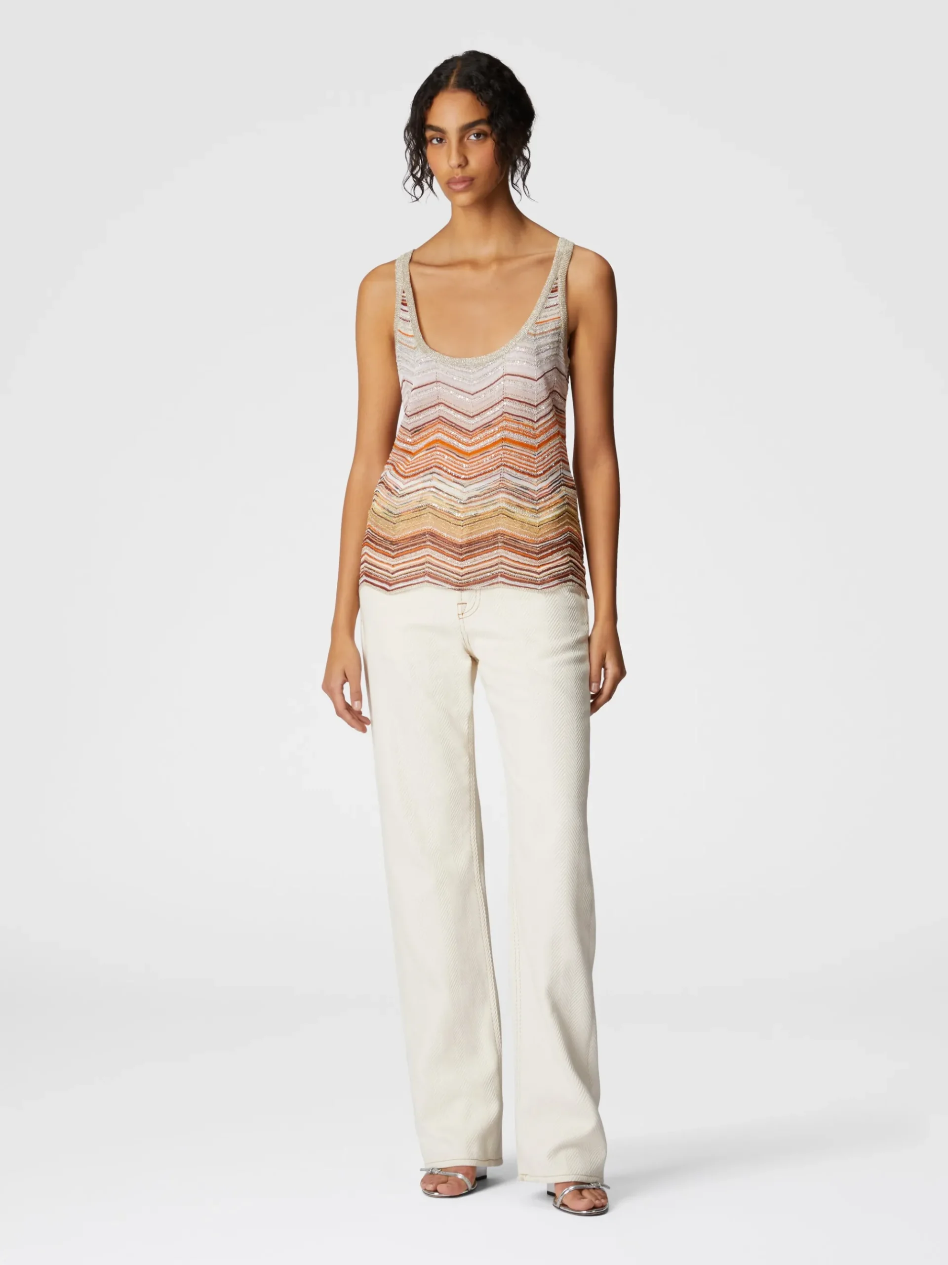 Chevron lamé tank top with sequins