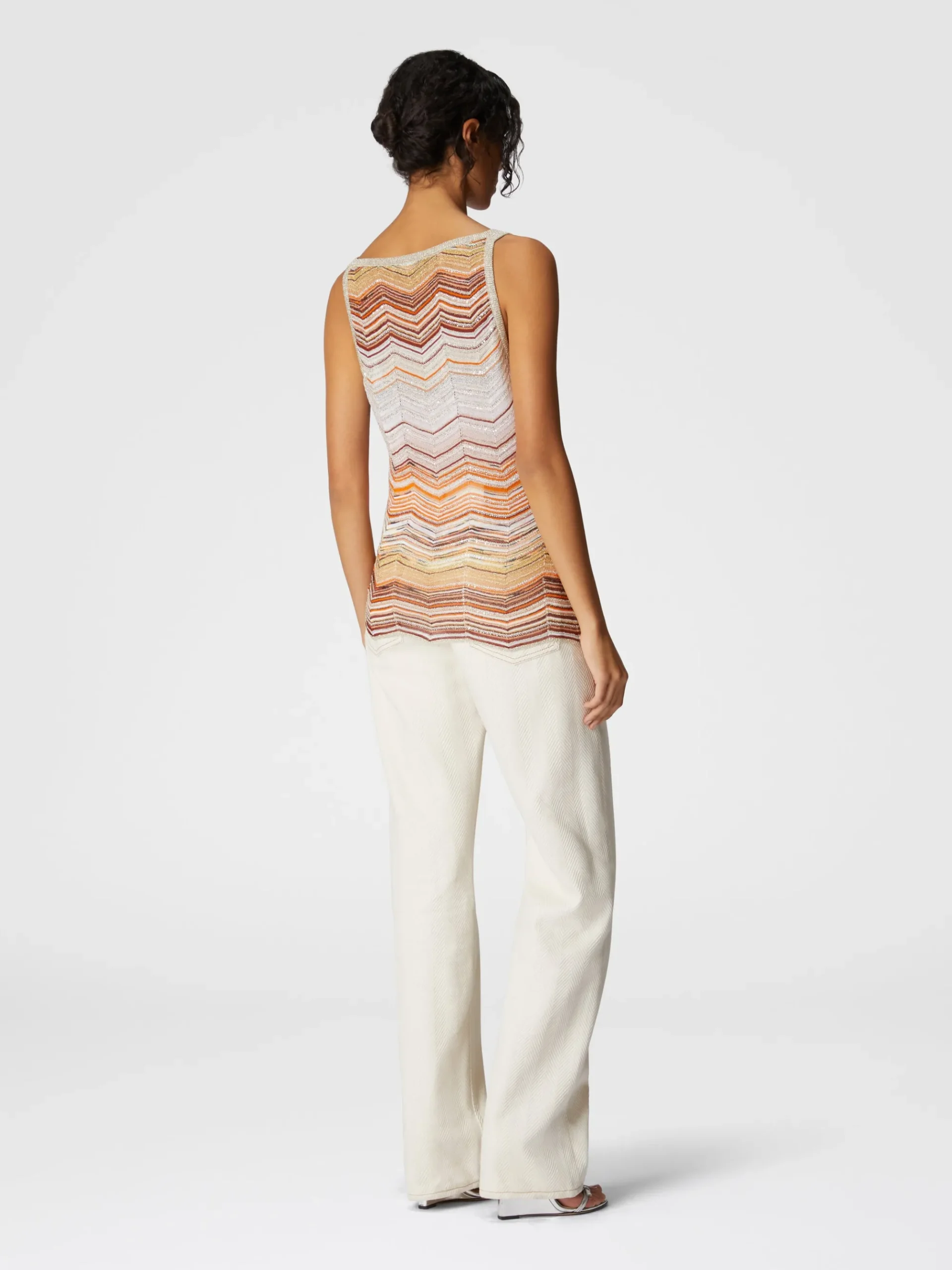 Chevron lamé tank top with sequins