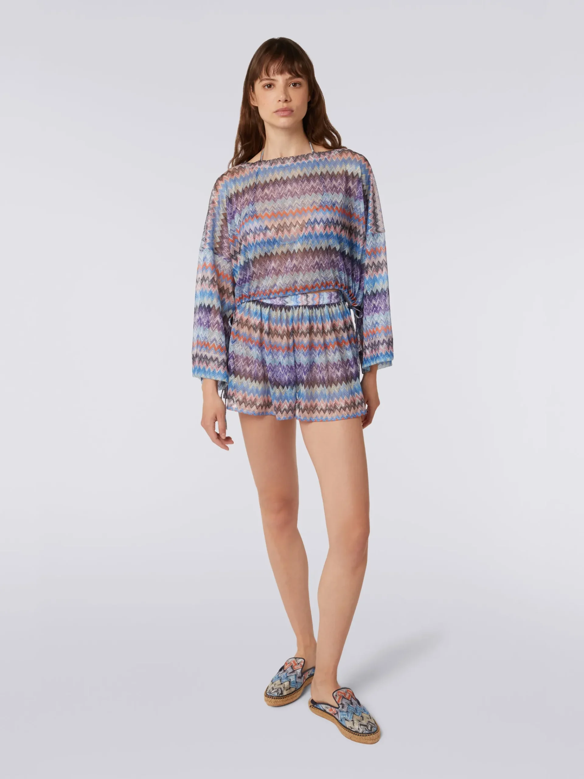 Chevron viscose tulle cover up blouse