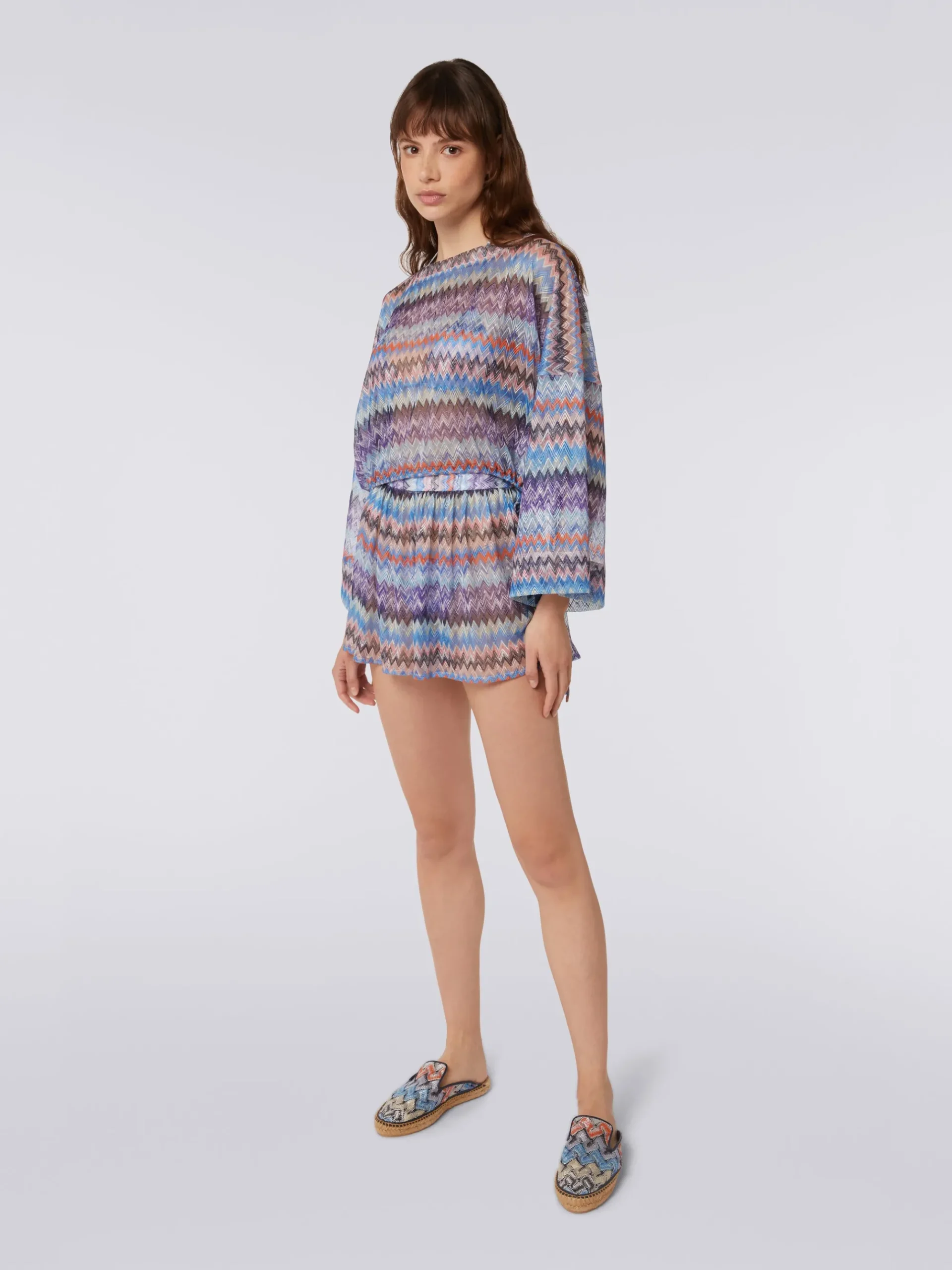 Chevron viscose tulle cover up blouse