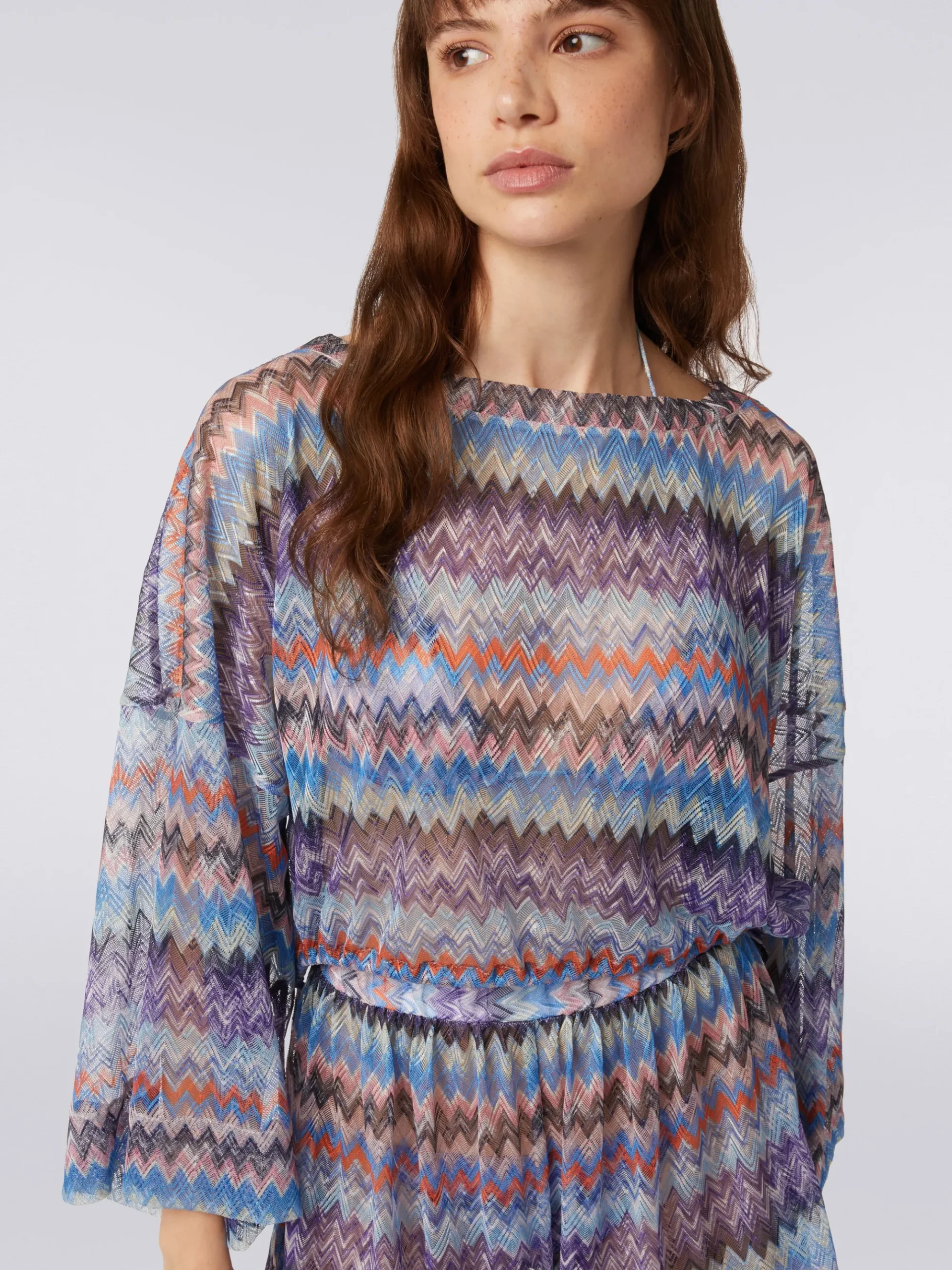 Chevron viscose tulle cover up blouse