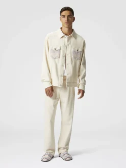 Classic denim trousers with chevron knit inserts