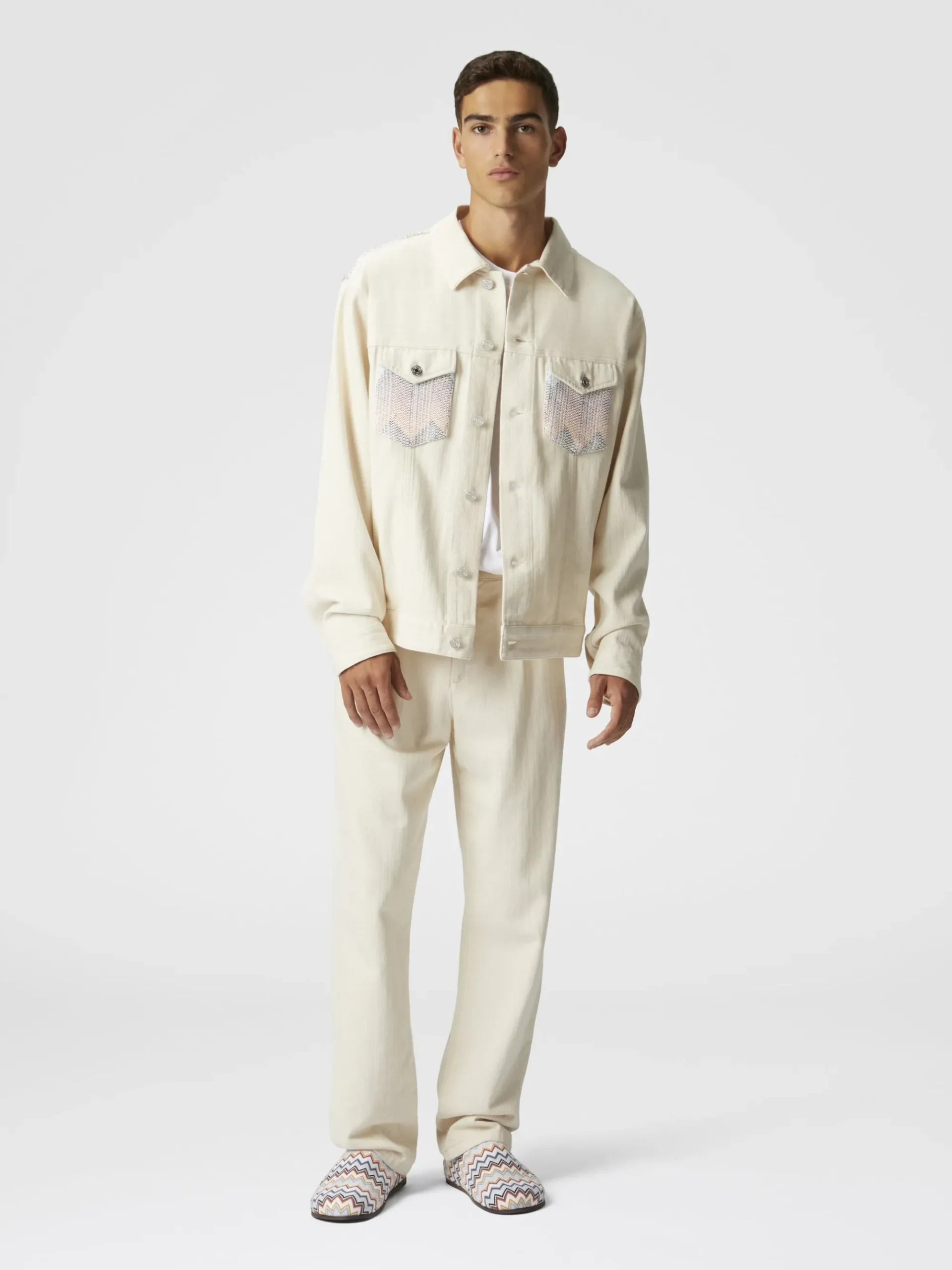 Classic denim trousers with chevron knit inserts